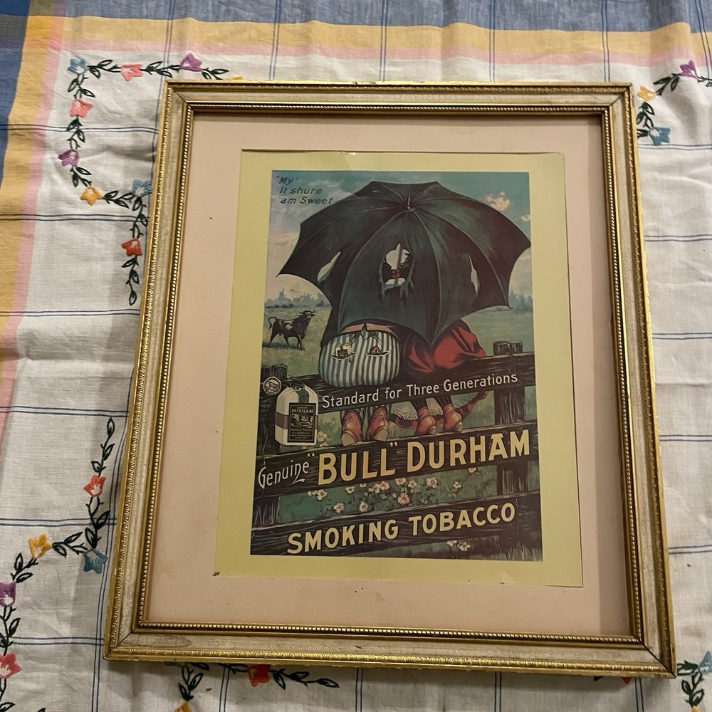 Vintage Bull Durham Smoking Tobacco 18.75"x16.75"Poster Sign Black Americana - Picture 1 of 8